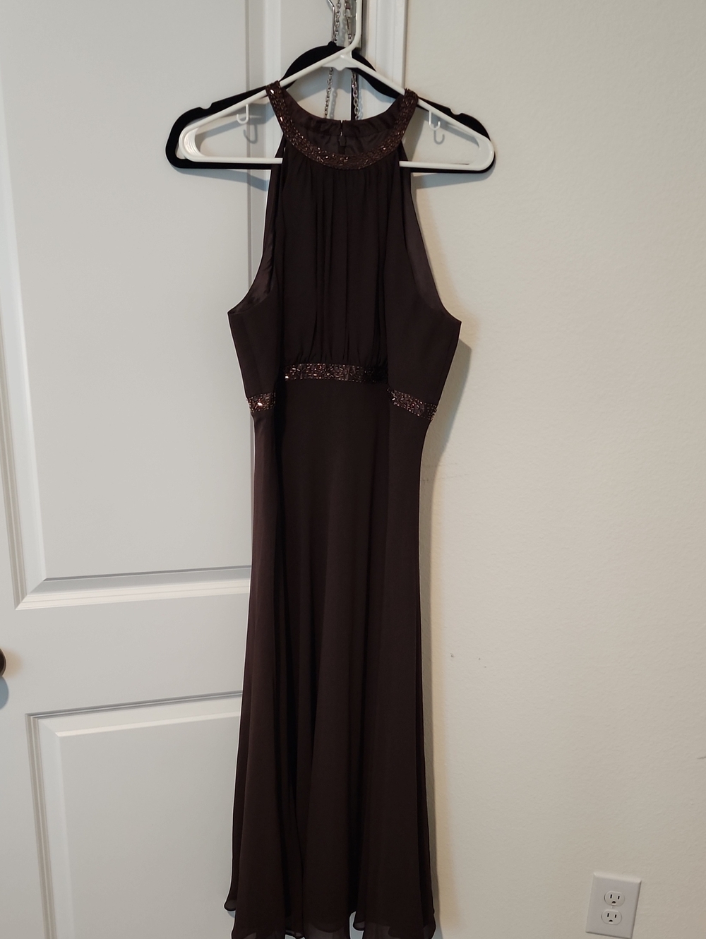 Evan Picone Dark Brown Beaded Halter Gown